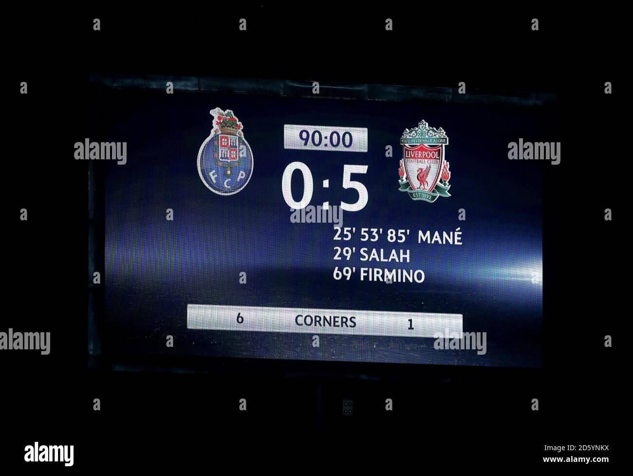 A general view of the scoreboard at full-time Stock Photo
