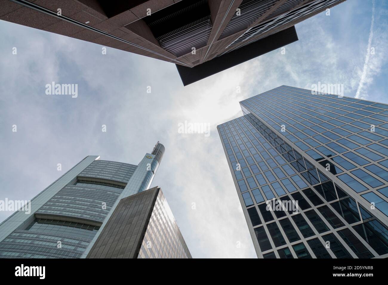 Germany, Frankfurt, office towers at financial district seen from below Stock Photo