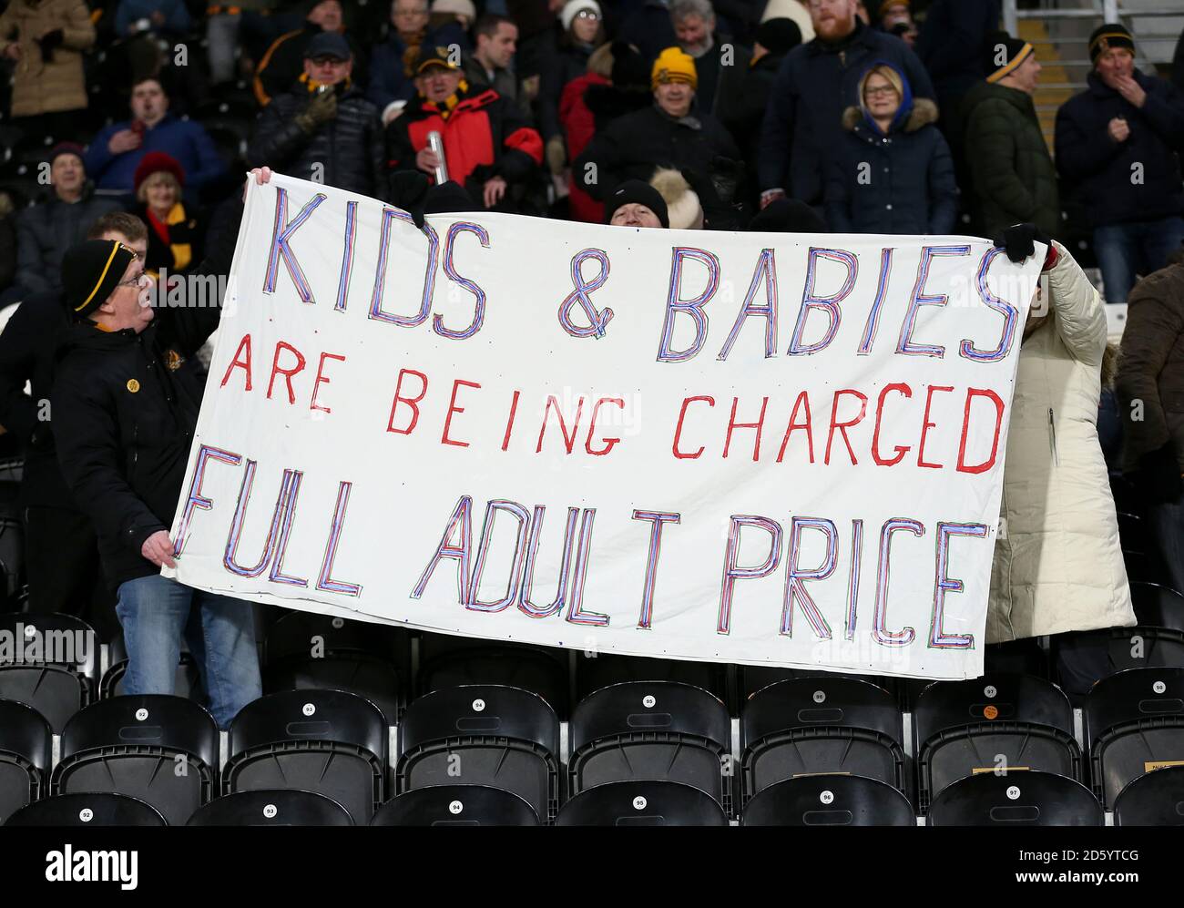 A protest by Hull City fans in the stands against ticket prices Stock Photo