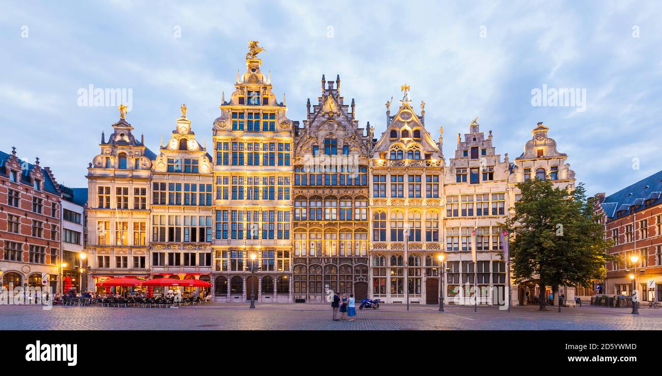 Belgium, Flanders, Antwerp, Old town, Great Market Square with guildhalls Stock Photo