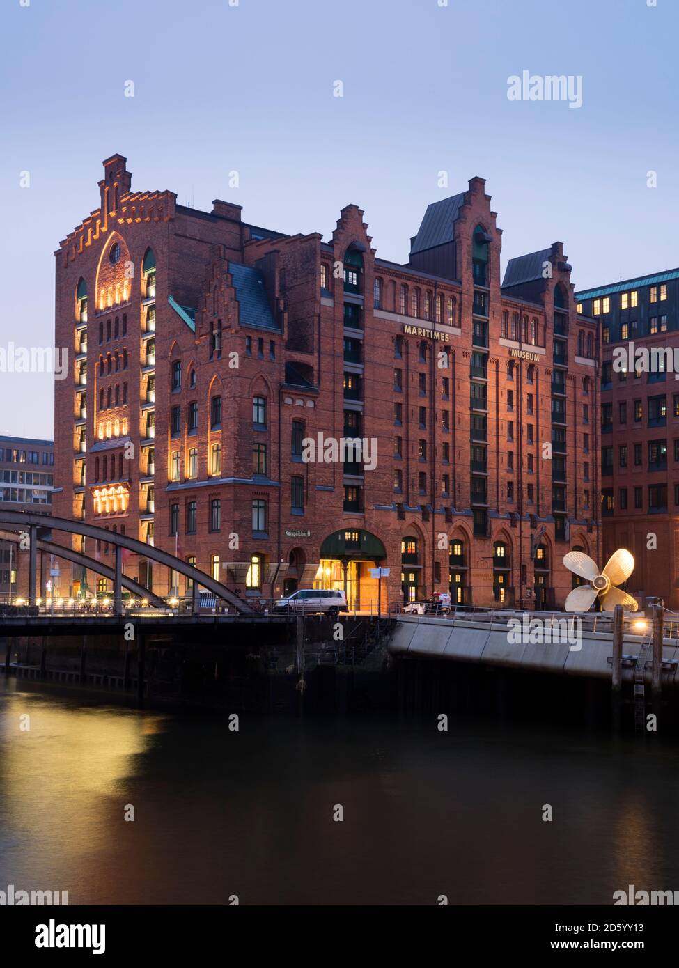 Germany, Hamburg, The Maritime Museum in the Hafencity at twilight Stock Photo