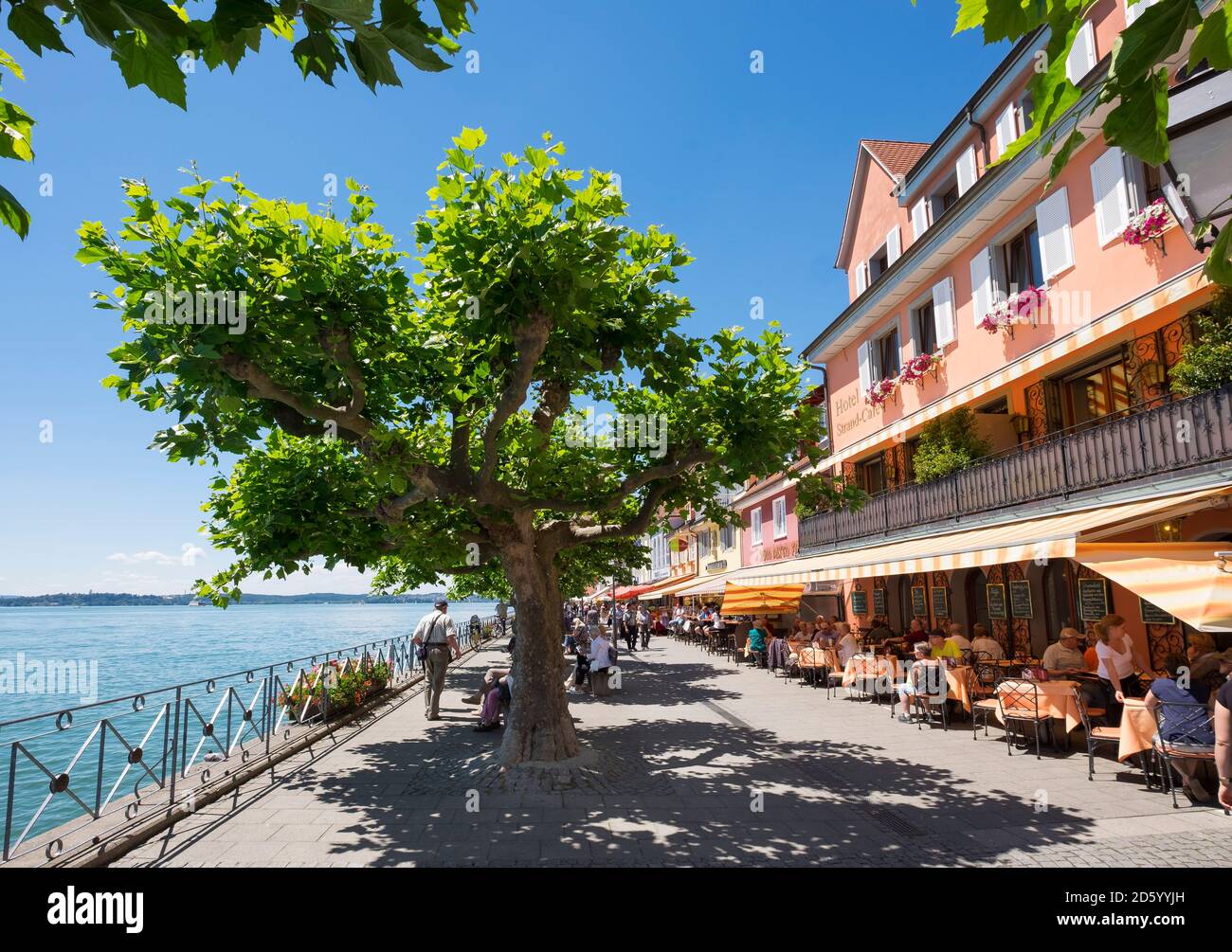 Germany, Baden-Wuerttemberg, Lake Constance, Meersburg, Waterside promenade, Restaurants Stock Photo