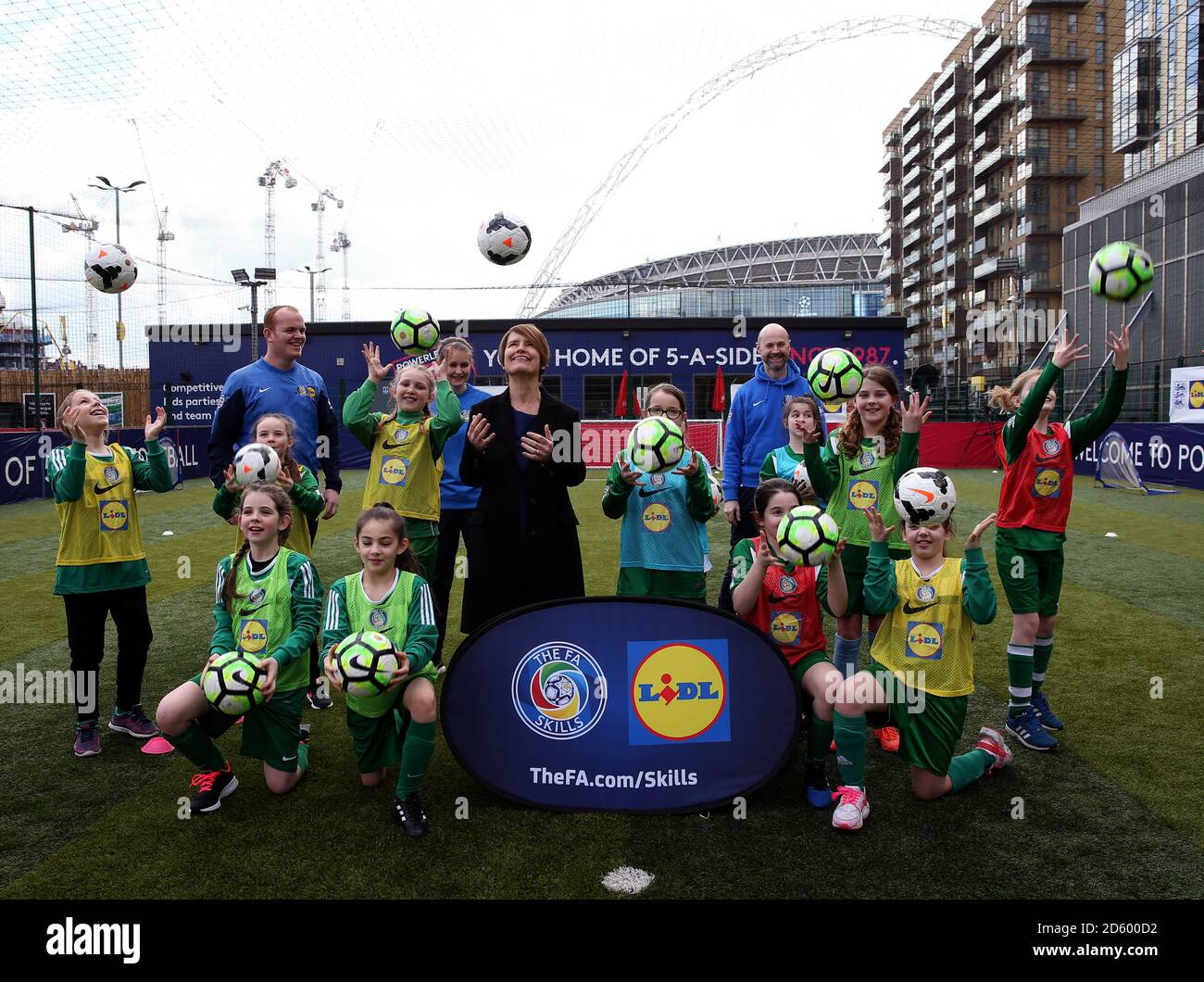 Kelly Simmonds takes part in a FA Skills training session sponsored by Lidl for Intentional Women's day at Wembley Stadium On the eve of International Womenâ€™s Day, Kelly Simmons MBE (Director of Football Participation and Development at The FA) visited a girls only FA Lidl Skills session in London to celebrate the programmeâ€™s 91% increase in girlsâ€™ participation during Lidlâ€™s partnership. Find out more at Lidl.co.uk/football Stock Photo