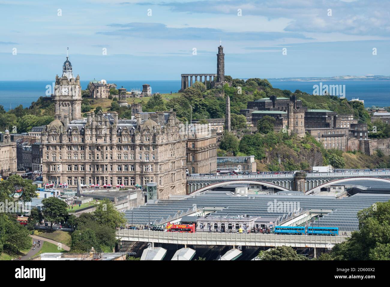 United Kingdom, Scotland, Edinburgh, Old Town, Balmoral Hotel and Calton Hill Stock Photo