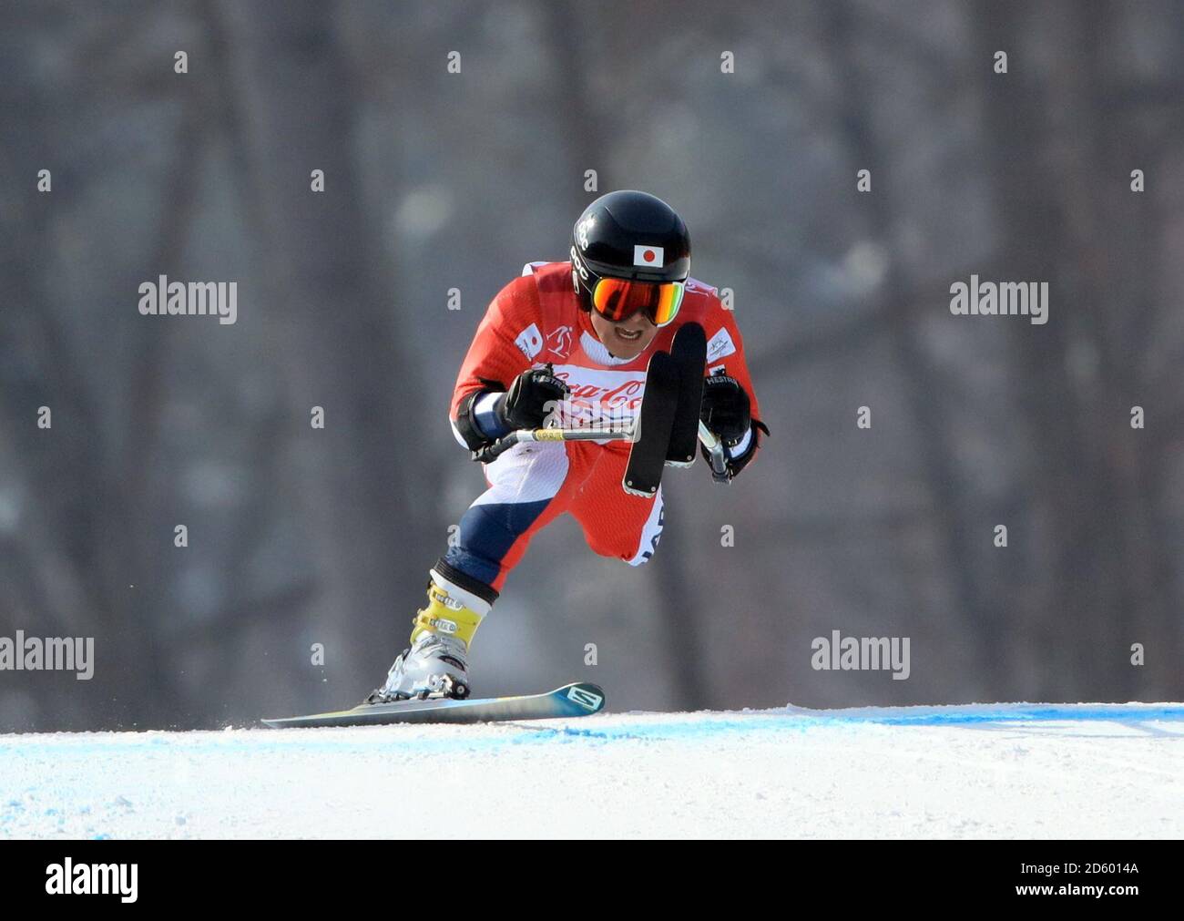 Japan's Hiraku Misawa in the Men's Downhill, Standin during day one of the PyeongChang 2018 Winter Paralympics in South Korea Stock Photo