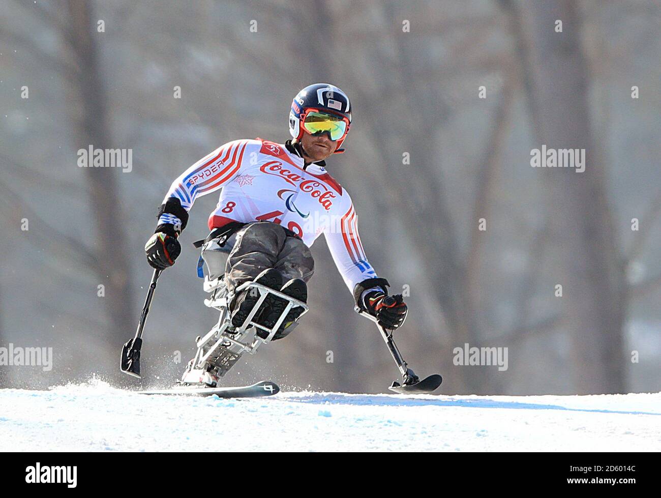 USA's Stephen Lawler in the Men's Downhill, Sitting during day one of the PyeongChang 2018 Winter Paralympics in South Korea Stock Photo