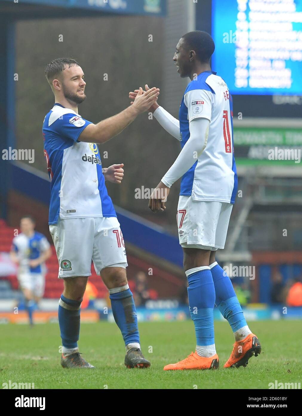 Blackburn Rovers' Adam Armstrong is congratulated on scoring his team's ...