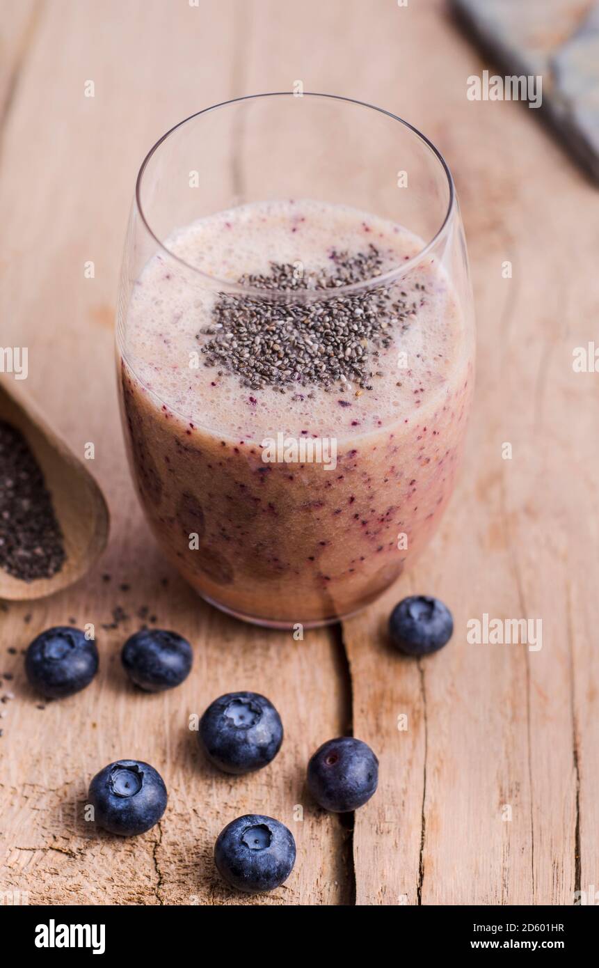 Blueberry smoothie with chia seeds Stock Photo - Alamy