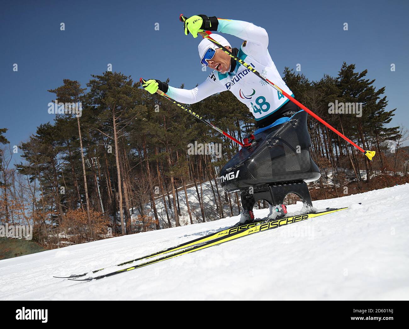Germany's Andrea Eskau in the Women's 12km Cross Country Skiing, sitting during day two of the PyeongChang 2018 Winter Paralympics in South Korea Stock Photo