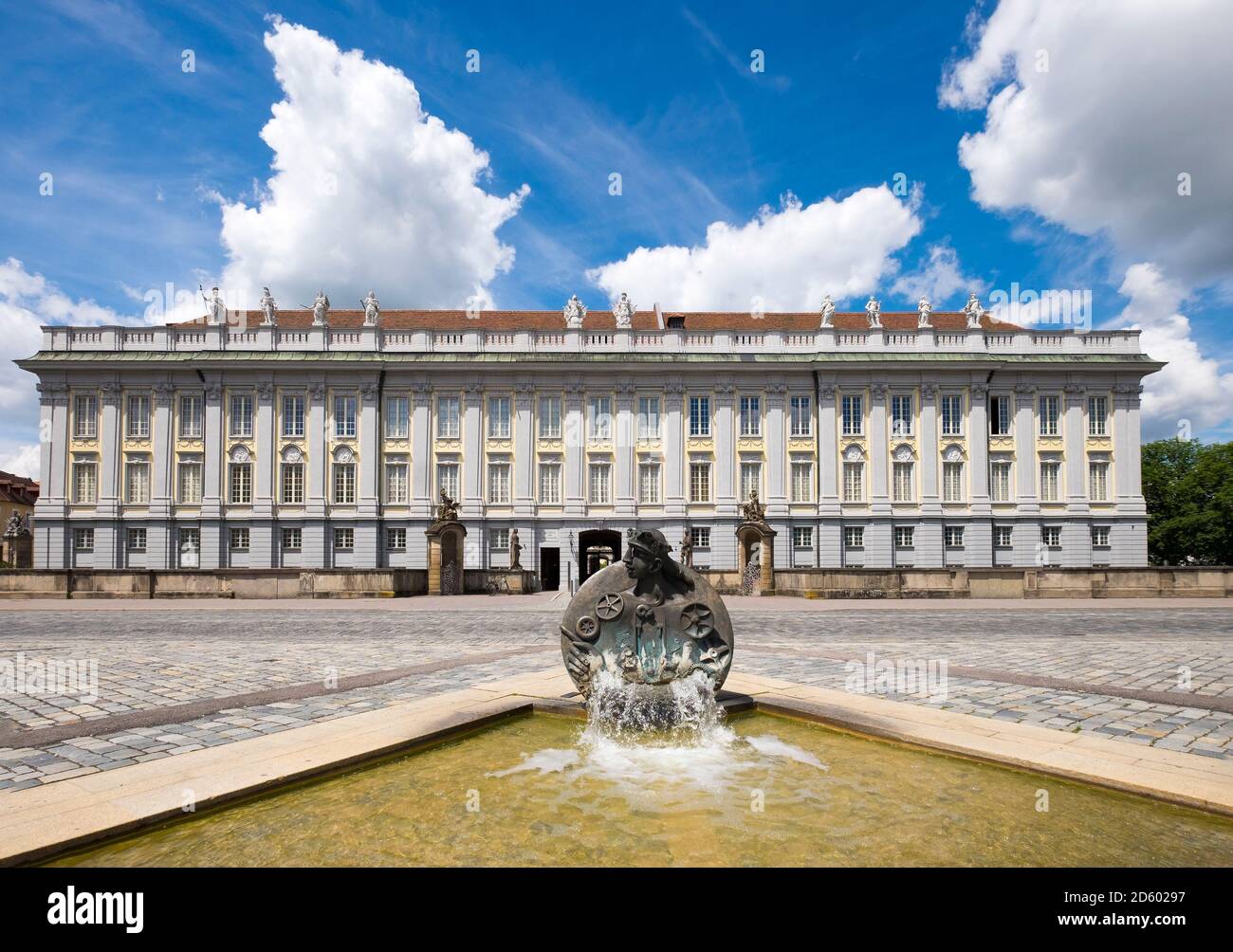 Germany, Bavaria, Middle Franconia, Ansbach, Fountain Ansbachantin and Residence Stock Photo