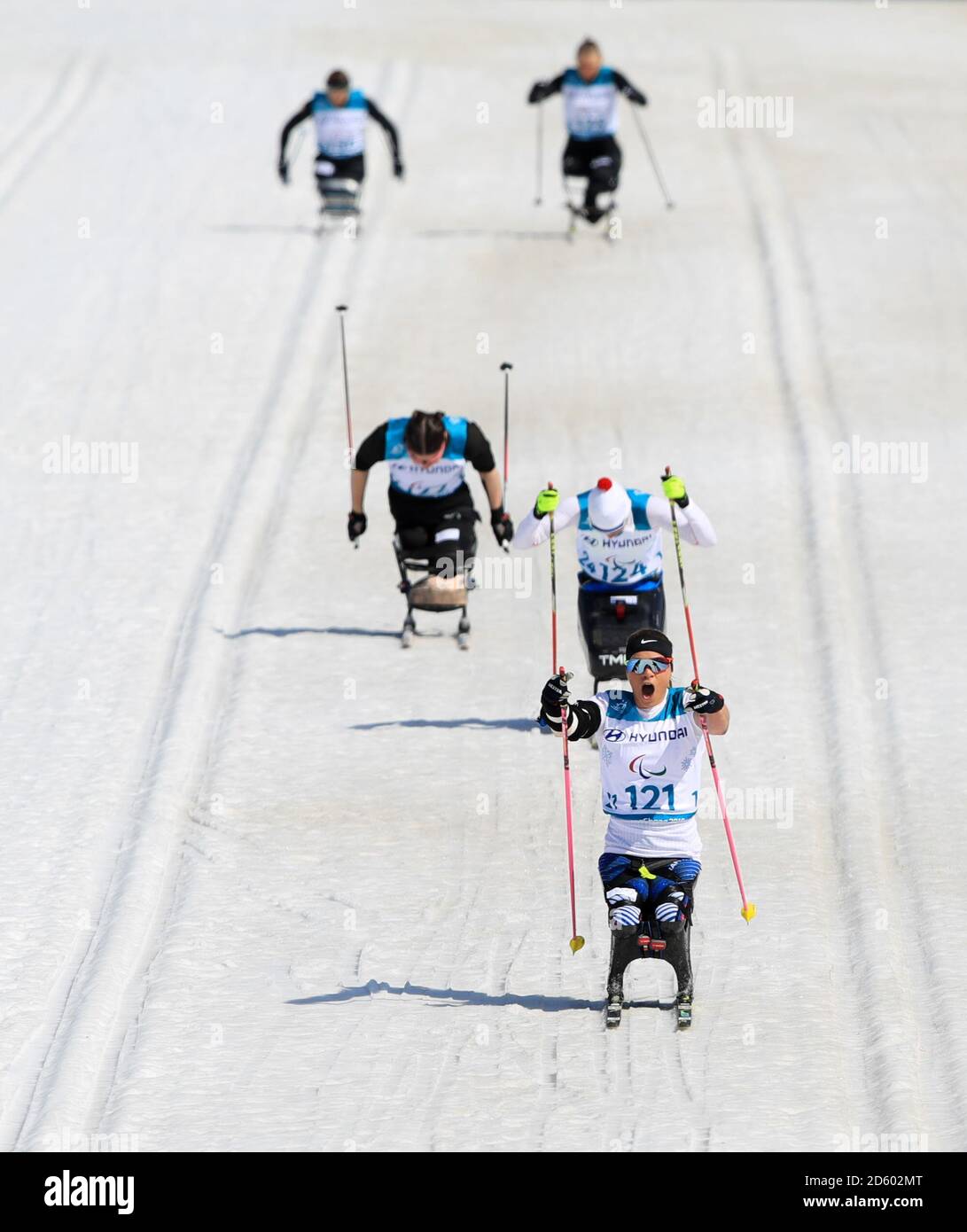 USA's Oksana Masters celebrates winning the Women's 1.1km Sprint
