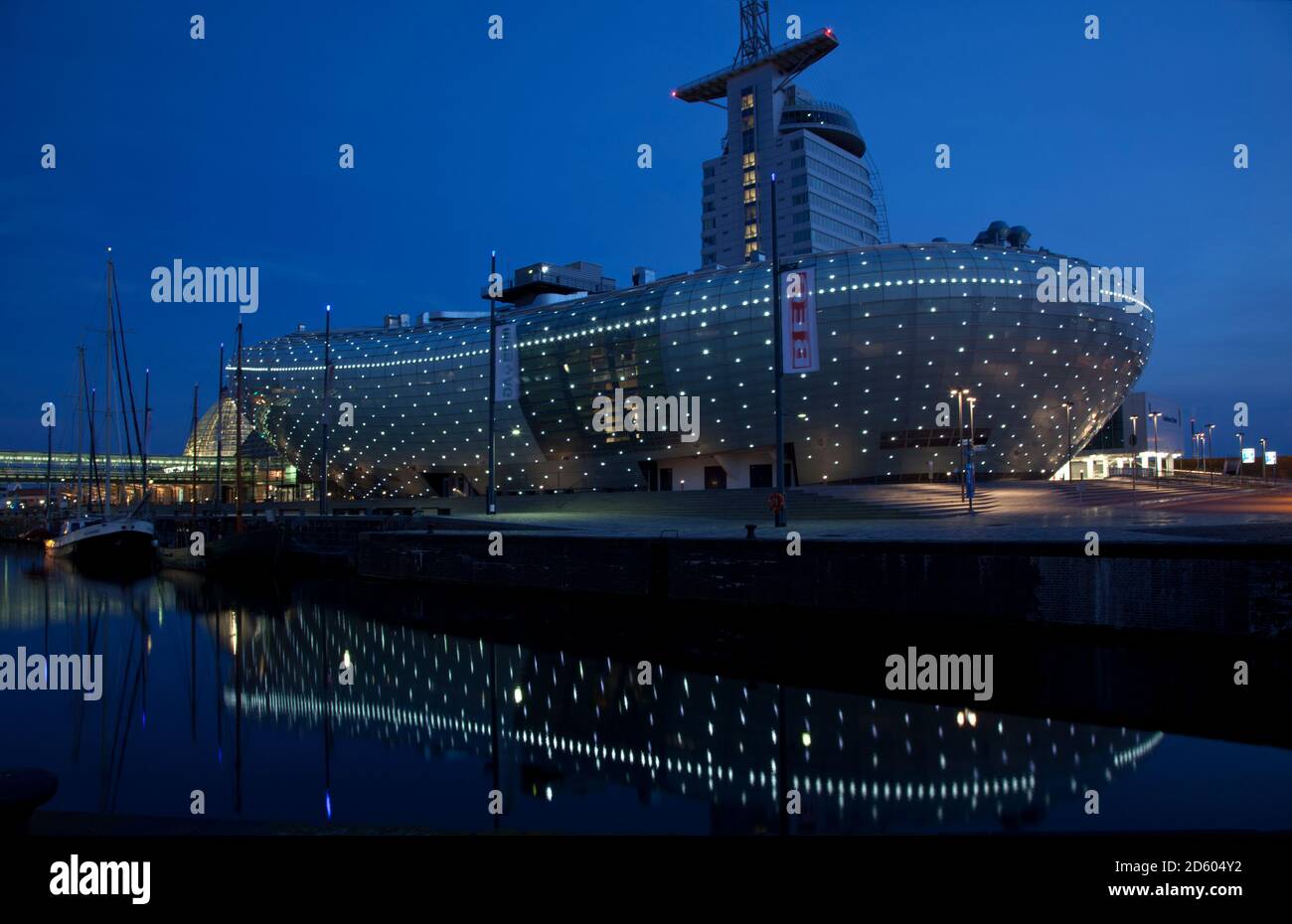 Germany, Bremen, Bremerhaven, Museum Klimahaus at night Stock Photo