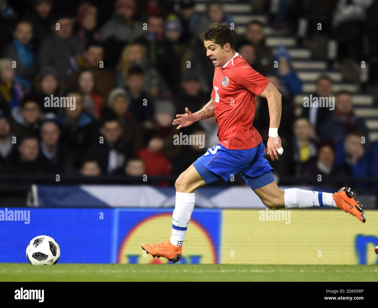 Costa Rica's Christian Gamboa in action during the international friendly match at Hampden Park, Glasgow. RESTRICTIONS: Use subject to restrictions. Editorial use only. Commercial use only with prior written consent of the Scottish FA. Stock Photo