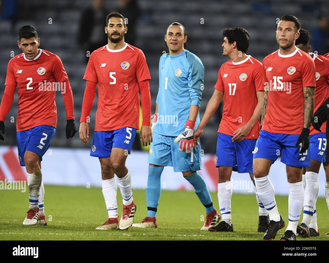 L to R: Costa Rica's Johnny Acosta, Celso Borges, Keilor Navas, Yeltsin Tejeda, and Francisco Calvo after the international friendly match at Hampden Park, Glasgow. RESTRICTIONS: Use subject to restrictions. Editorial use only. Commercial use only with prior written consent of the Scottish FA. Stock Photo