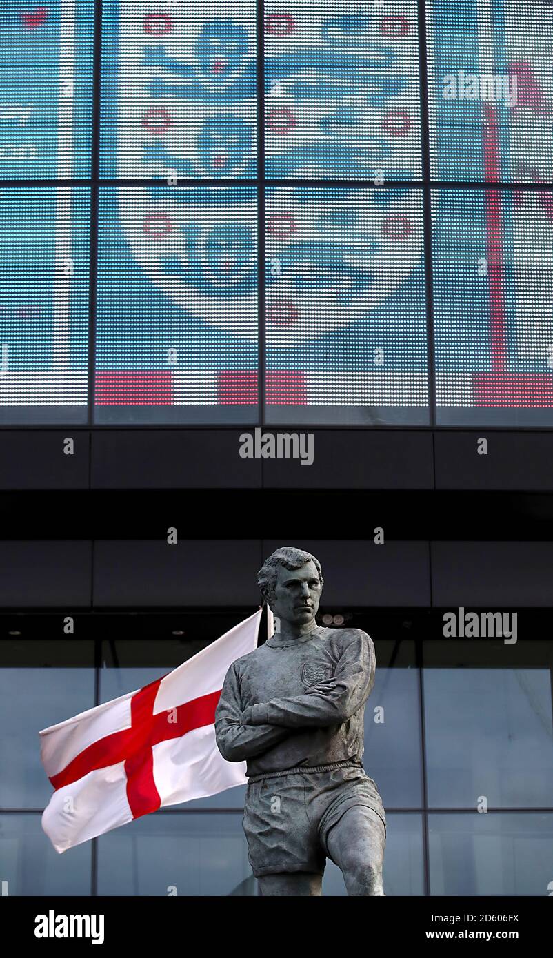 A general view of the Bobby Moore statue outside Wembley Stadium Stock
