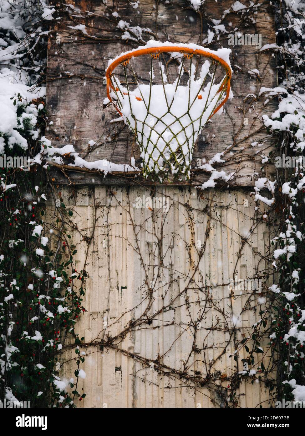 Basketball hoop in winter Stock Photo Alamy