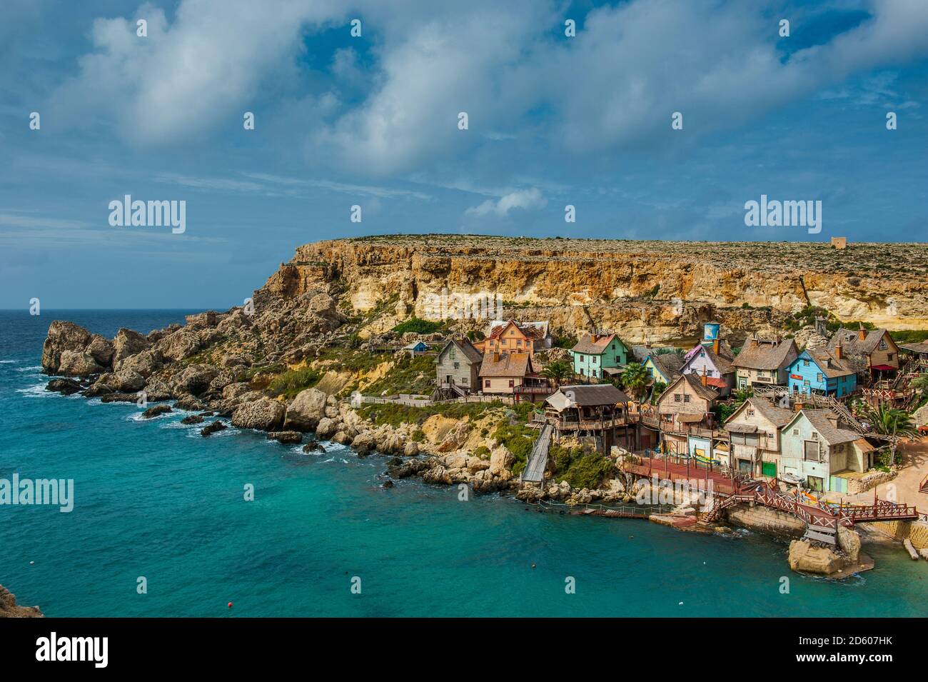 Malta, view to Popeye Village, former, amusment park Stock Photo