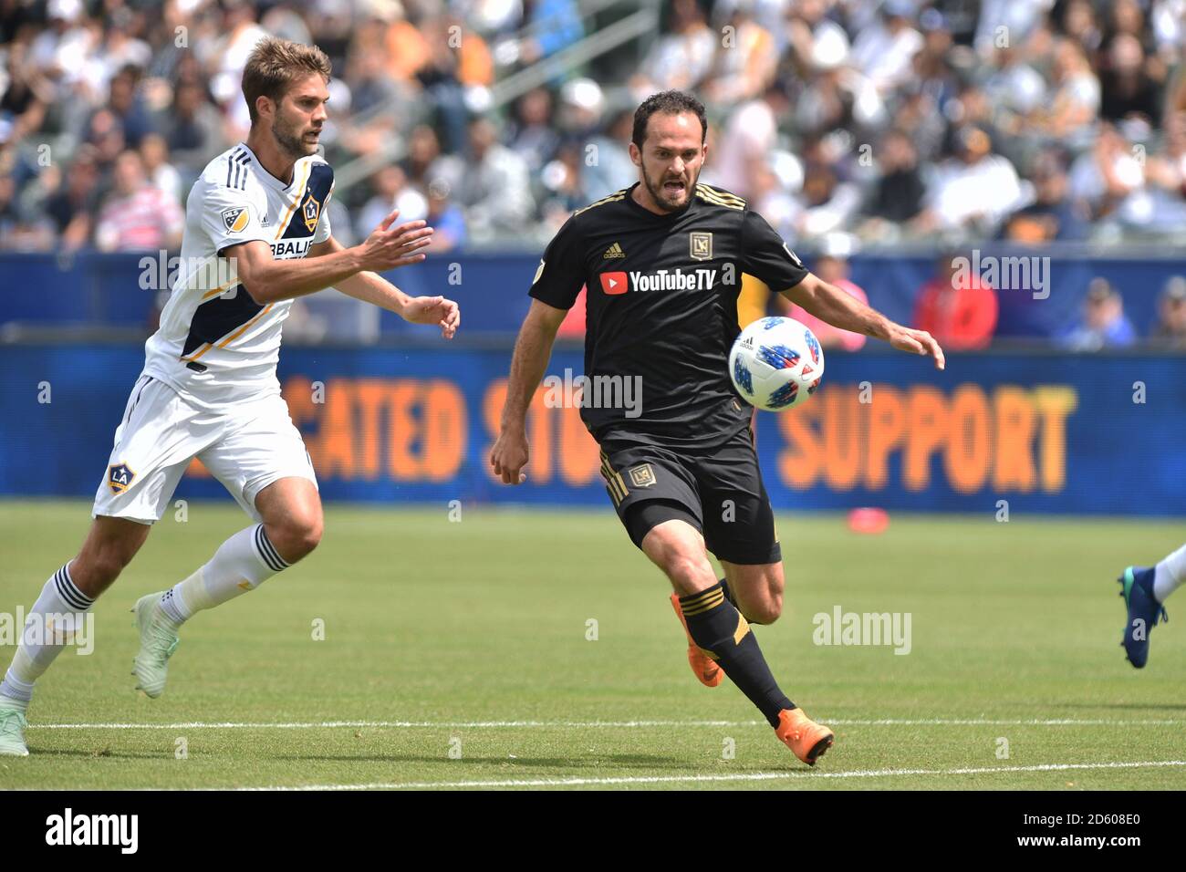 Marco Urena during the Los Angeles Galaxy vs Los Angeles FC MLS game at the StubHub Center on March 31, 2018 in Carson, California Stock Photo