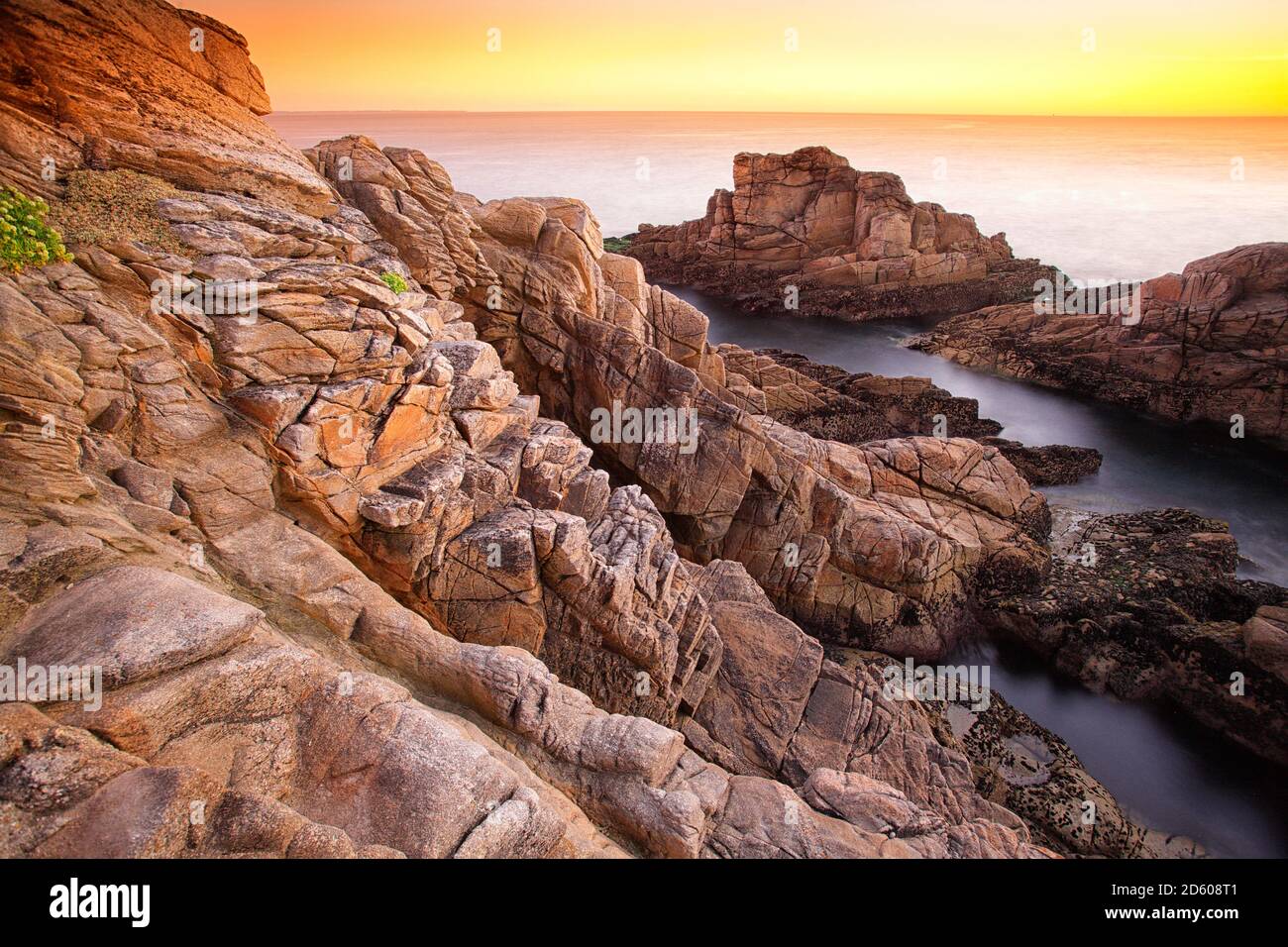 France, Brittany, Cote Sauvage at Qiberon peninsula in evening light Stock Photo