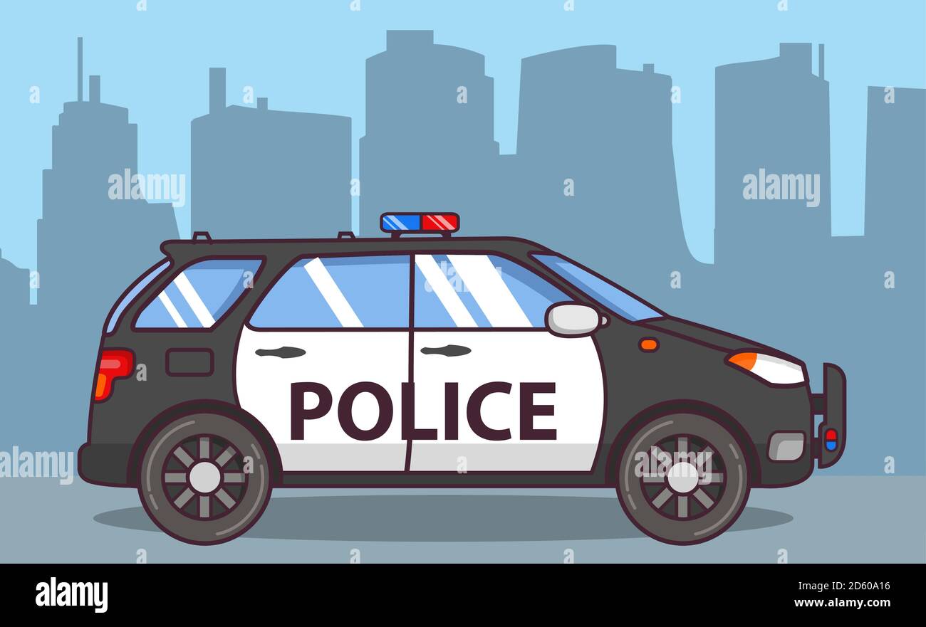 Police SUV. Off-road car side view. Flat line art Stock Vector Image ...