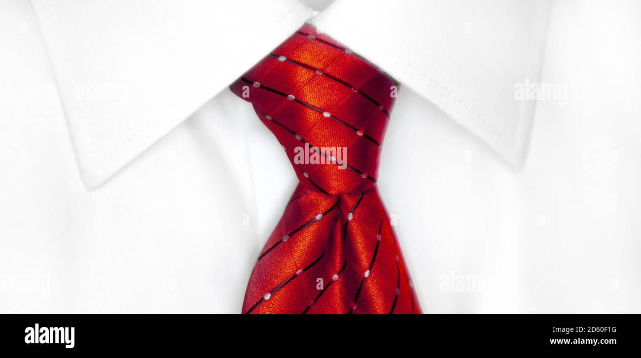 White Dress Shirt With Red Tie Detailed Closeup Stock Photo - Alamy