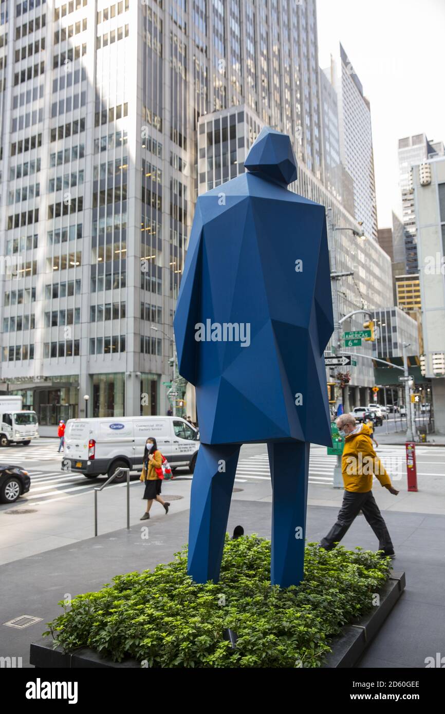 Angular Sculpture Of A Man In Blue Steel By Xavier Veilhan Entitled Jean Marc Which Stands On 6th Avenue And 53rd Street Outside Rxr Realty Offices A Half Block From The Museum Of Angular Sculpture Of A Man In Blue Steel By Xavier Veilhan Entitled Jean Marc Which Stands On 6th Avenue And 53rd Street Outside Rxr Realty Offices A Half Block From The Museum Of