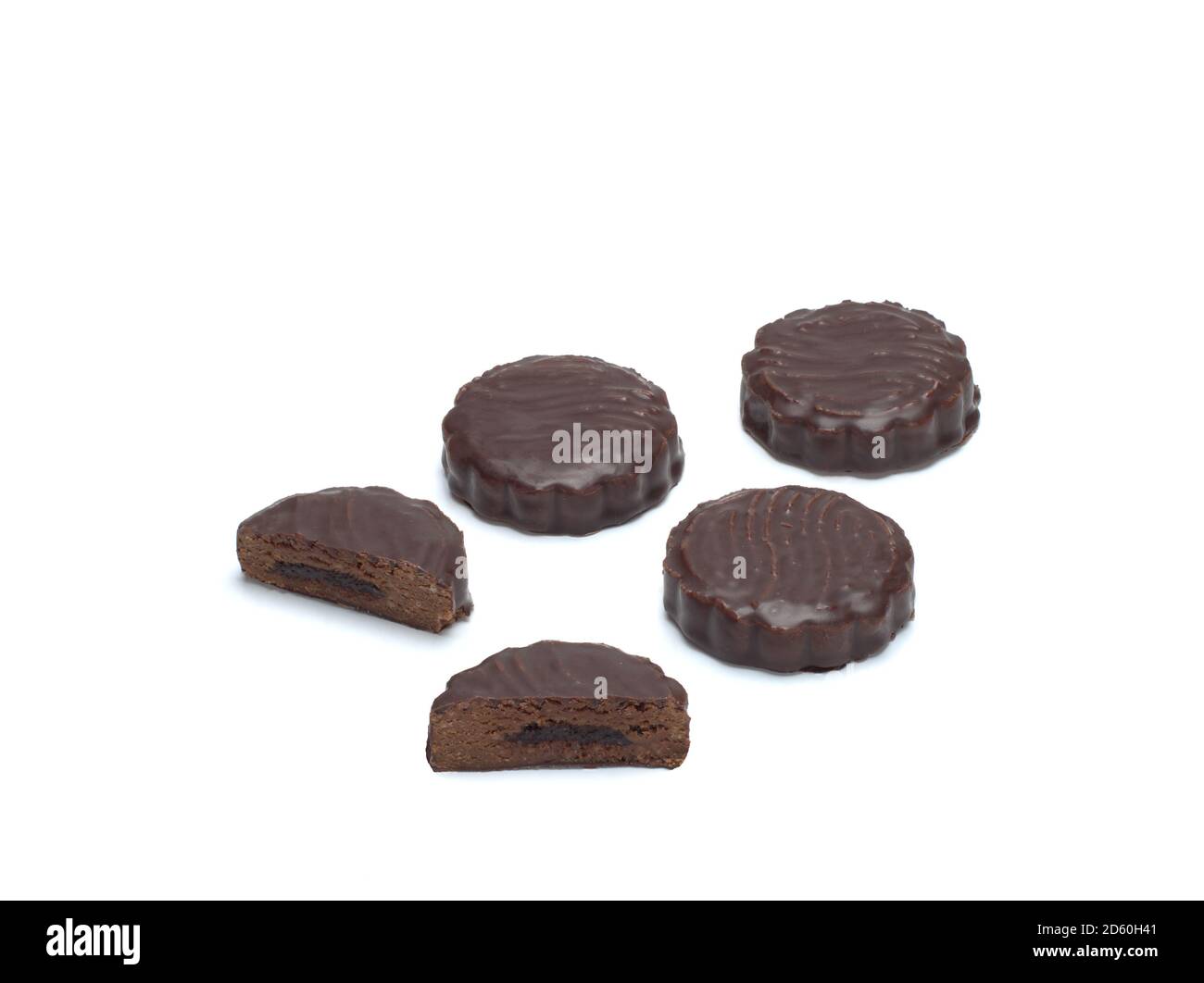 Top view of chocolate biscuits isolated on white background Stock Photo