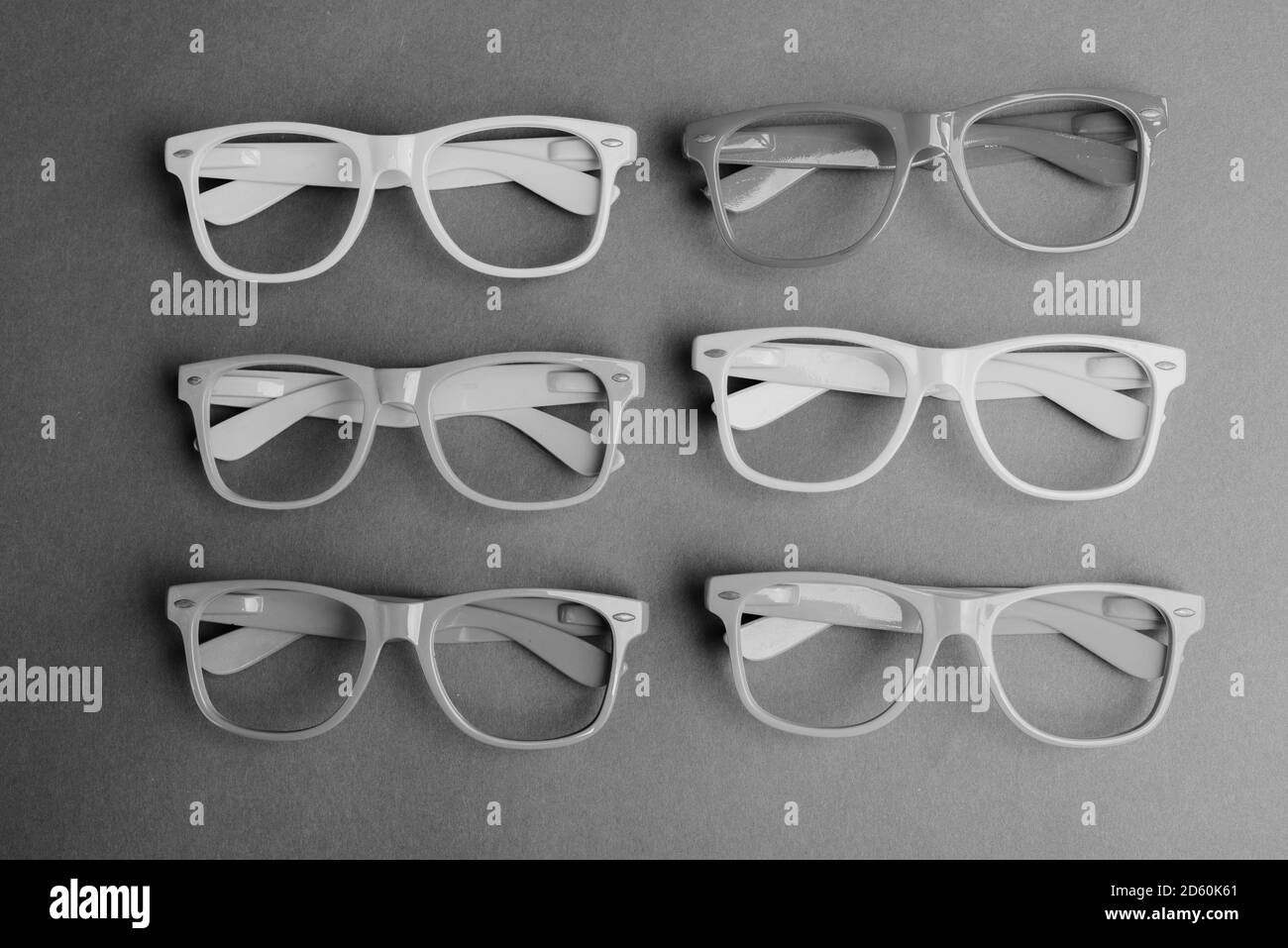 Directly Above View Of Eyeglasses In Black And White Stock Photo