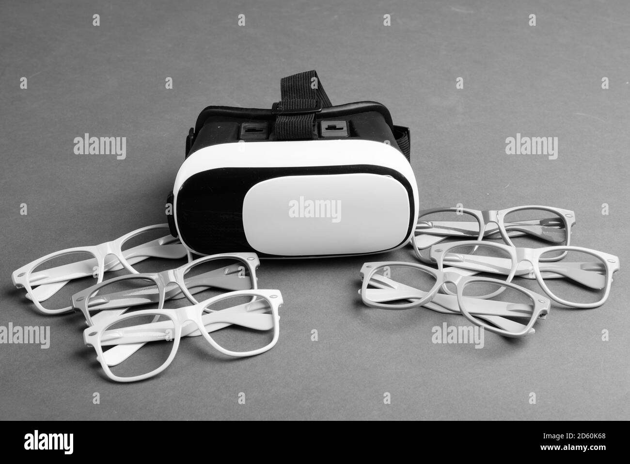 Eyeglasses And Virtual Reality Glasses In Black And White Stock Photo
