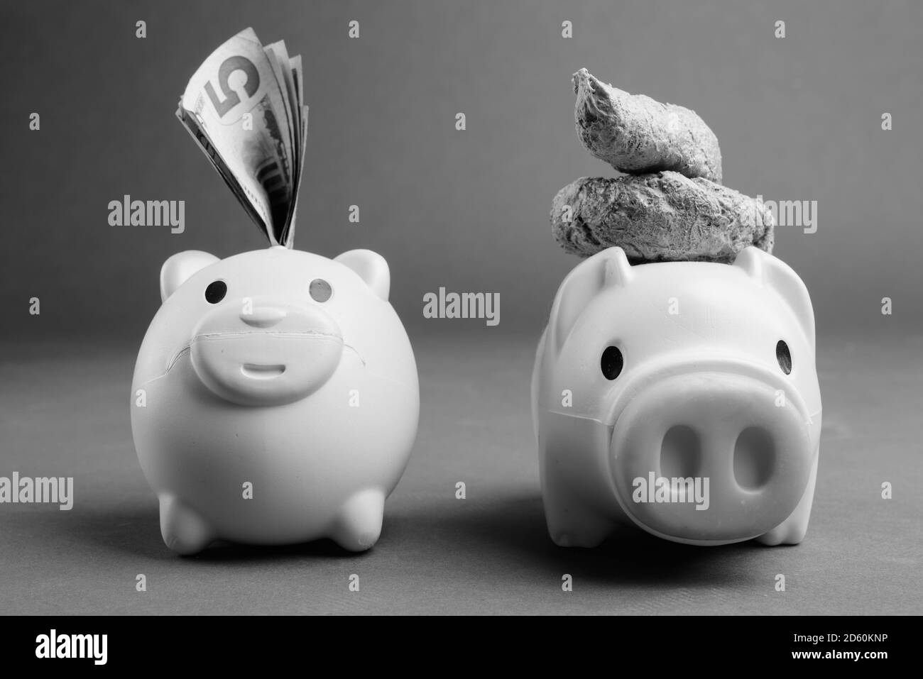 Two Piggy Banks In Black And White Stock Photo