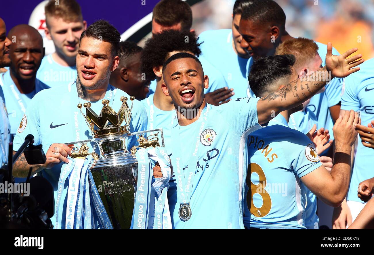 Manchester City's Gabriel Jesus (centre) celebrates with the Premier ...