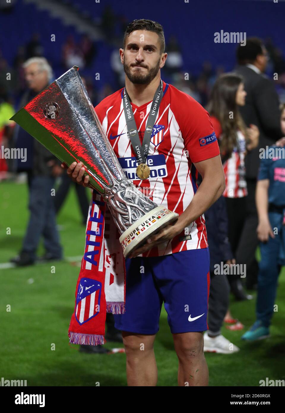 Atletico Madrid's Jorge Koke celebrates with the trophy after Atletico Madrid win the UEFA Europa League Stock Photo