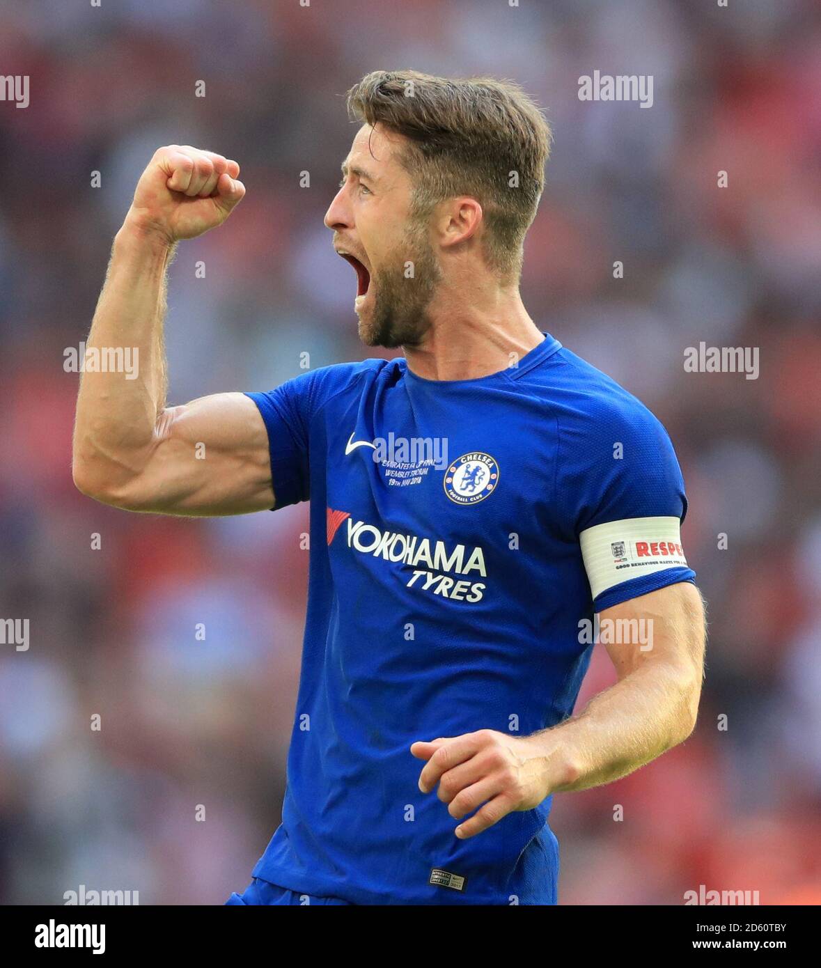Chelsea's Gary Cahill celebrates after the final whistle Stock Photo