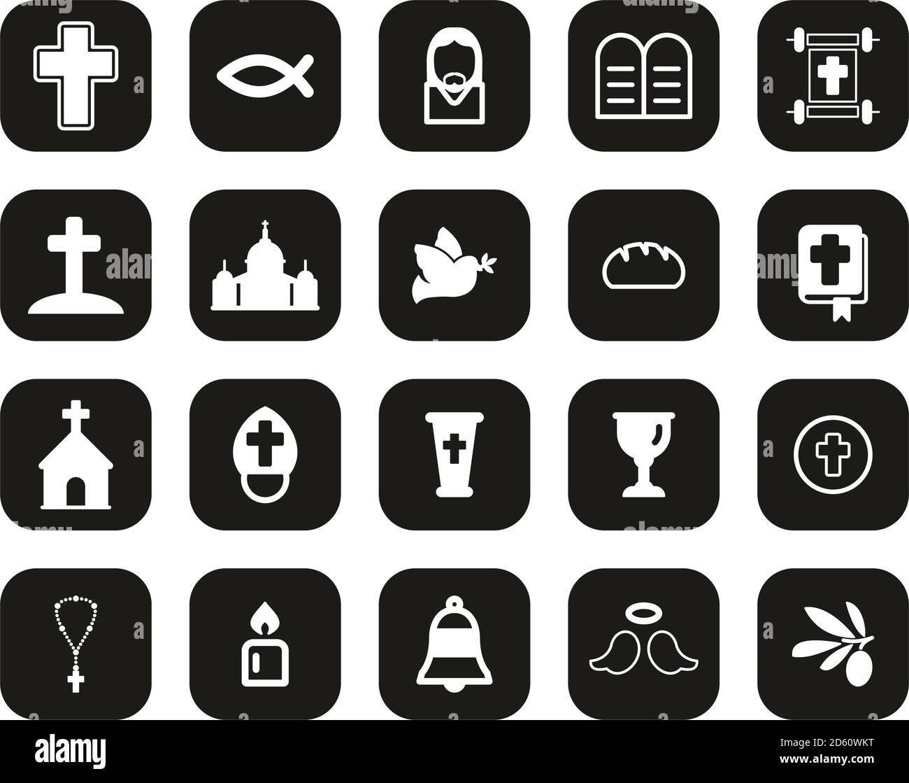 Christianity Religion & Religious Items Icons White On Black Flat Design Set Big Stock Vector
