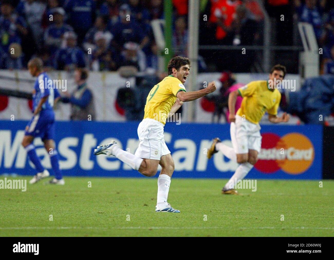 Brazil's Pernambucano Juninho celebrates scoring the second goal Stock Photo
