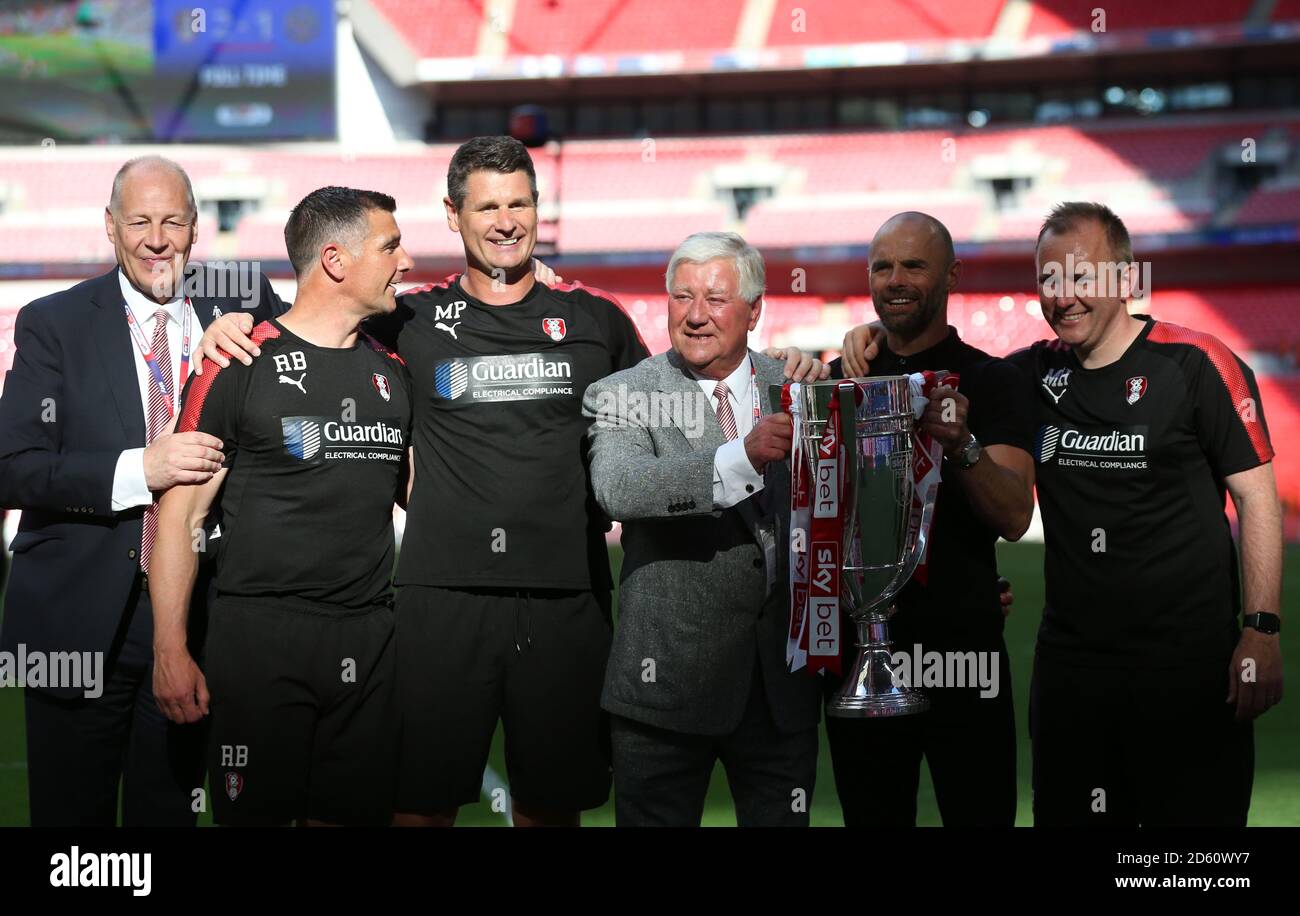 Rotherham United staff (leftright) Paul Douglas, Richie Barker, Mike