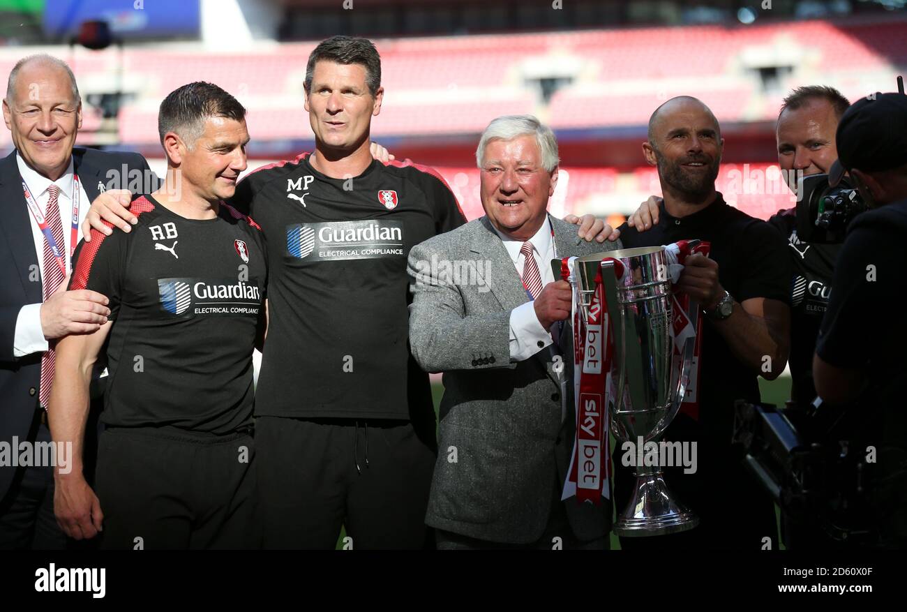 Rotherham United staff (left-right) Richie Barker, Mike Politt, Tony ...