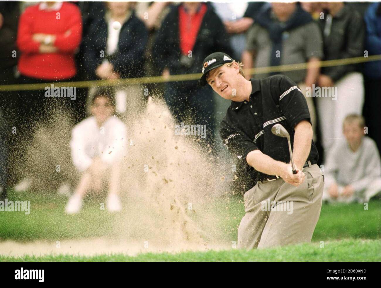 Ernie Els plays out of a bunker on the 8th hole  Stock Photo