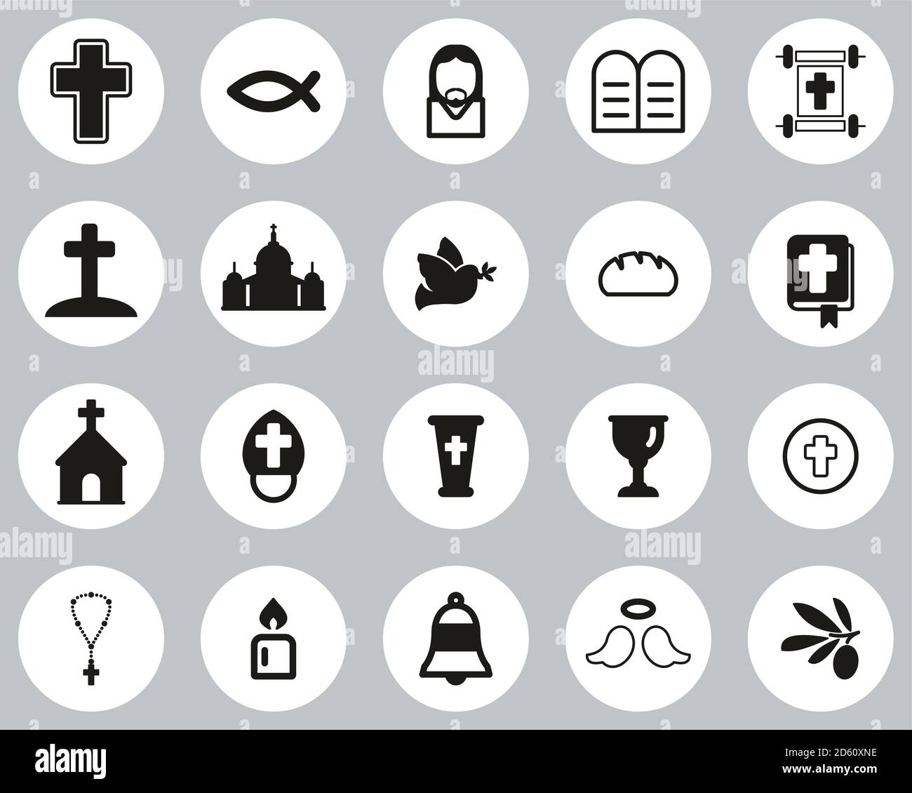 Christianity Religion & Religious Items Icons Black & White Flat Design Circle Set Big Stock Vector