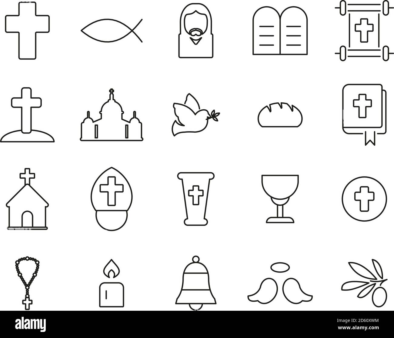 Christianity Religion & Religious Items Icons Thin Line Set Big Stock Vector