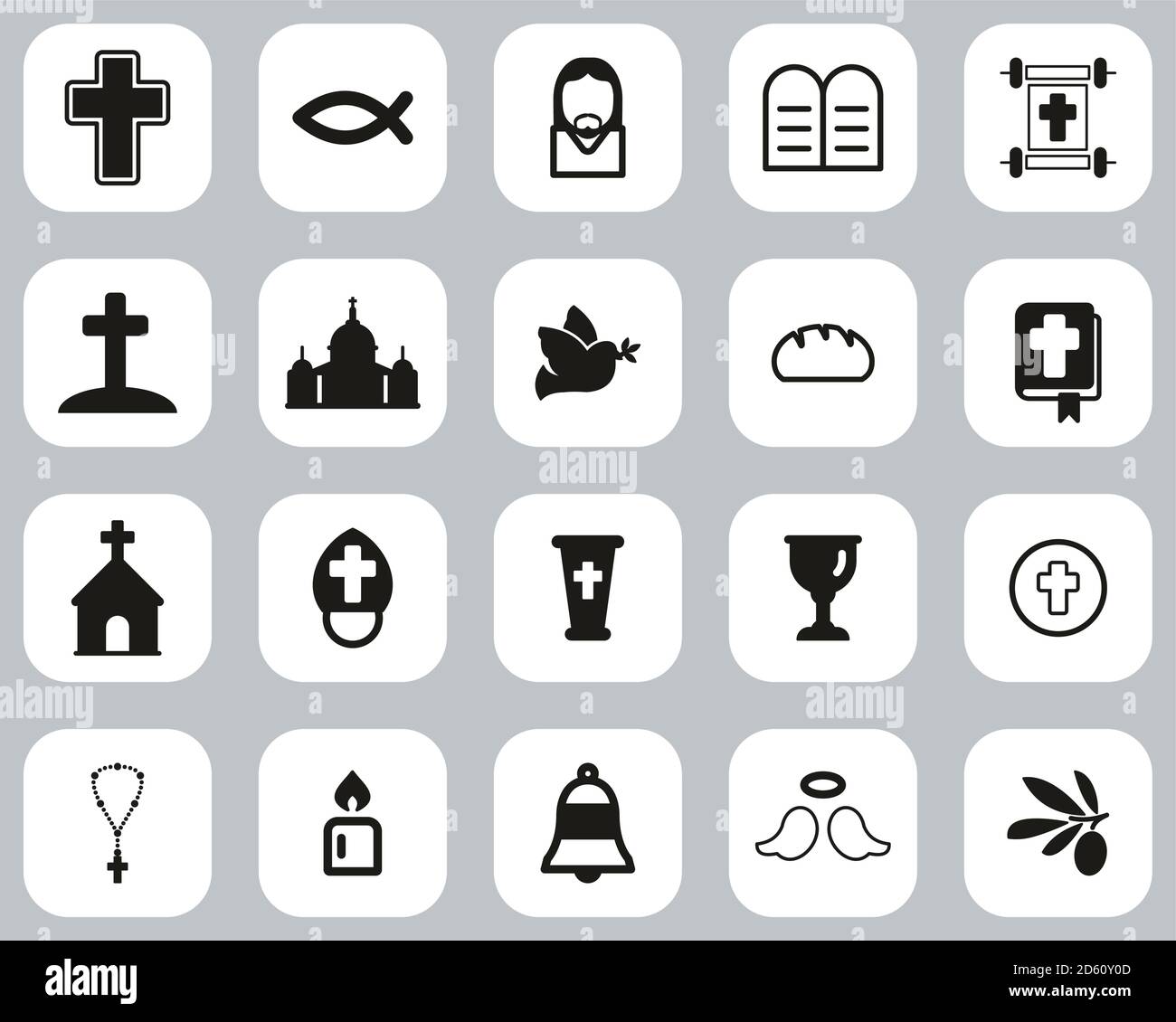 Christianity Religion & Religious Items Icons Black & White Flat Design Set Big Stock Vector