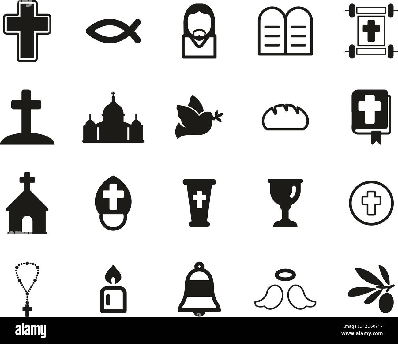 Christianity Religion & Religious Items Icons Black & White Set Big Stock Vector