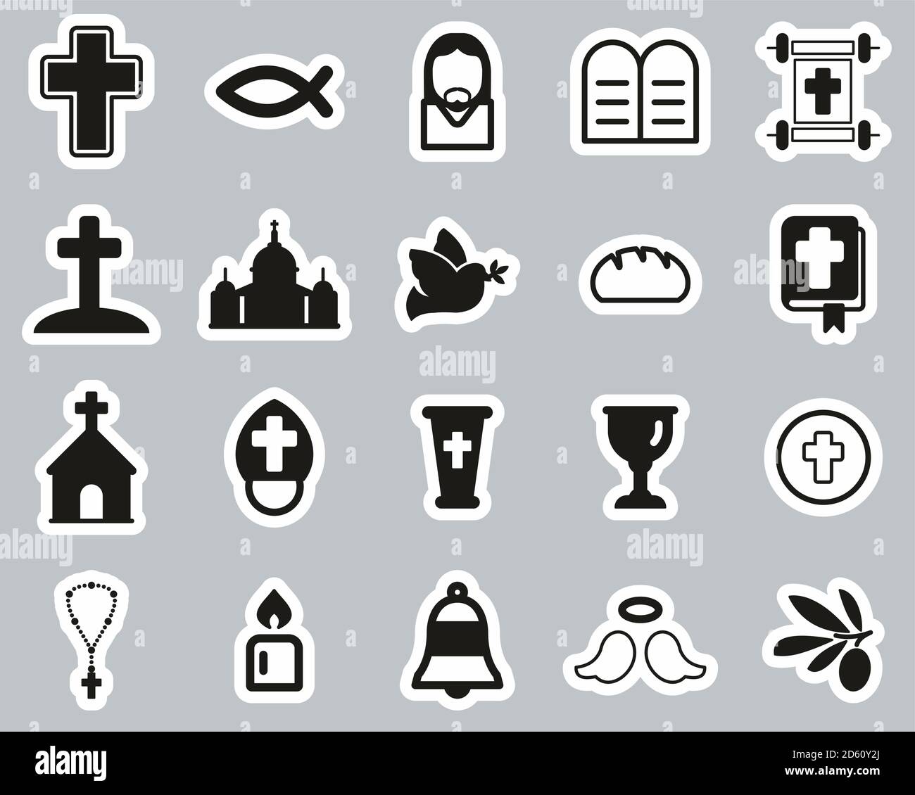 Christianity Religion & Religious Items Icons Black & White Sticker Set Big Stock Vector