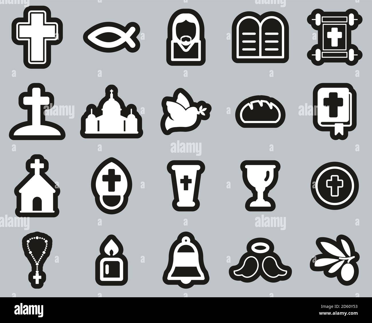 Christianity Religion & Religious Items Icons White On Black Sticker Set Big Stock Vector