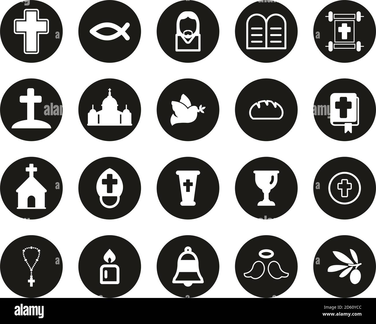 Christianity Religion & Religious Items Icons White On Black Flat Design Circle Set Big Stock Vector