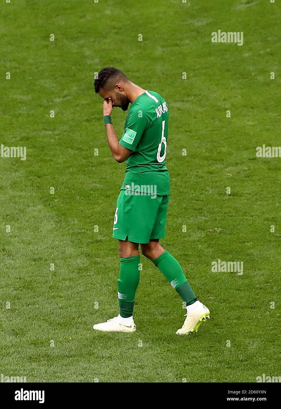 Saudi Arabia's Mohammed Al-Breik appears dejected after the final whistle Stock Photo