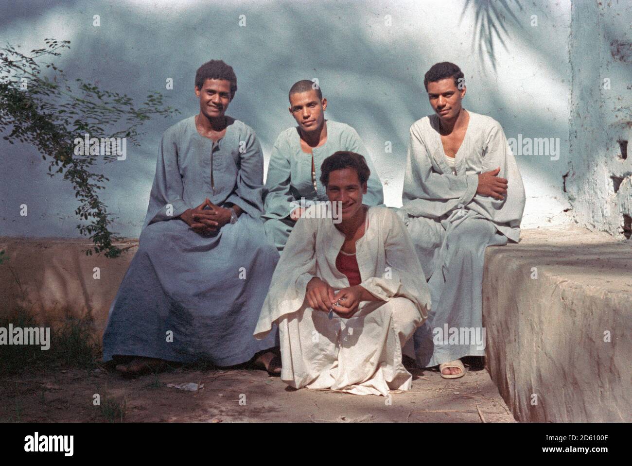 members of a farmer´s family at the banks of River Nile, Luxor, September 1984, Egypt Stock Photo