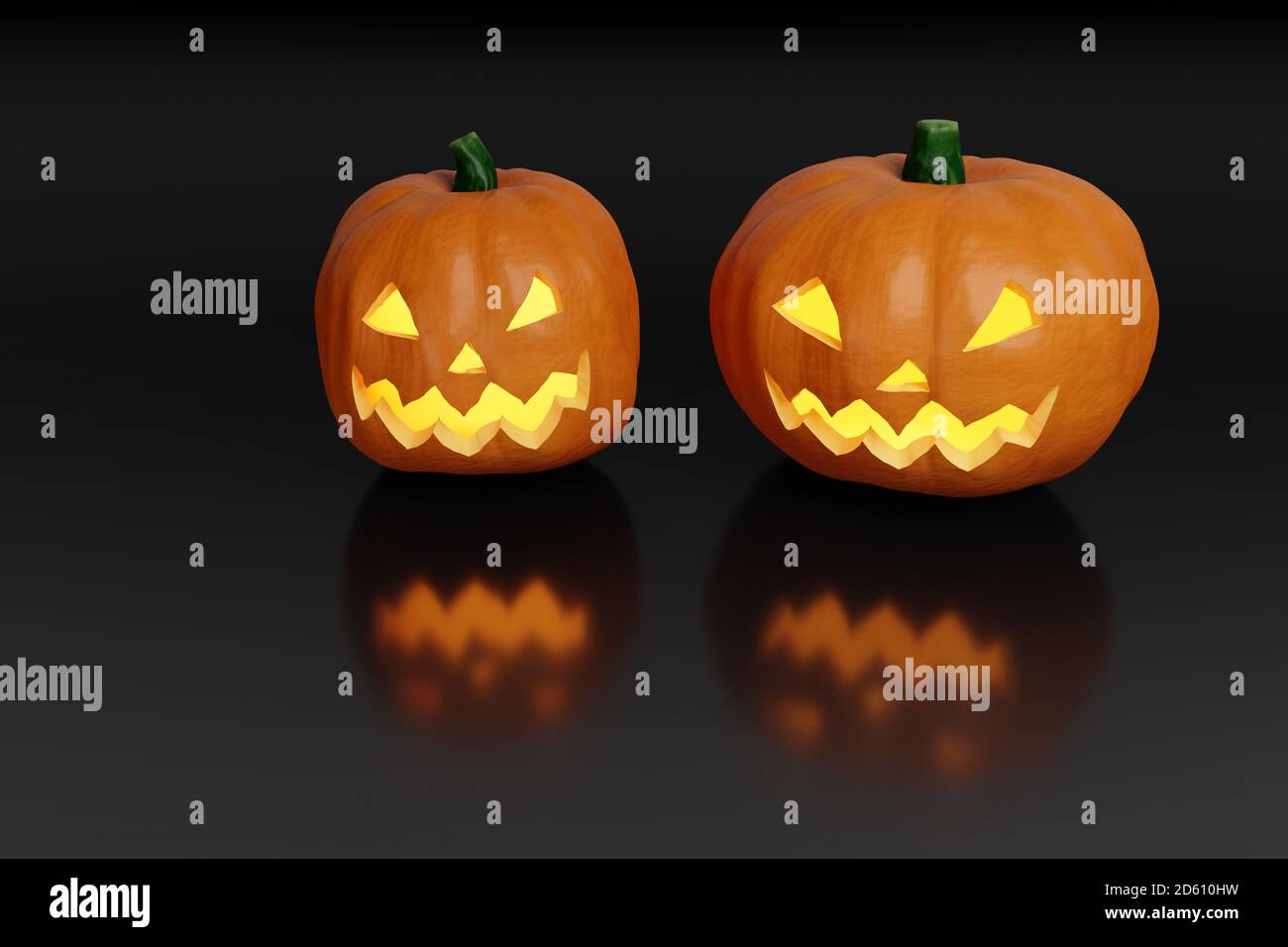 Two halloween pumpkins isolated on black background. 3d illustration ...