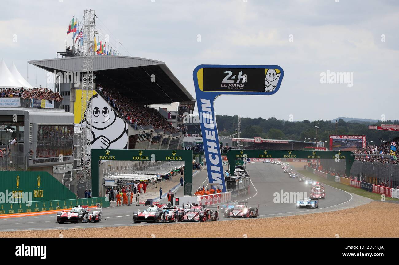The two Toyota's lead off the start of the Le Mans 24 hour race Stock Photo