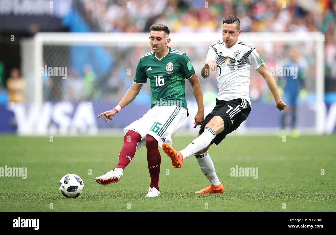 Mexico's Hector Herrera (left) and Germany's Julian Draxler battle for the ball Stock Photo